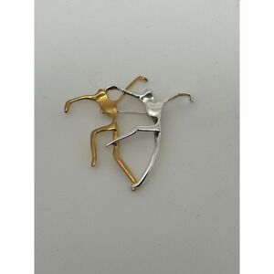 Abstract Dancing Figures Brooch Two Tone Gold Silver Modernist Sculptural Pin